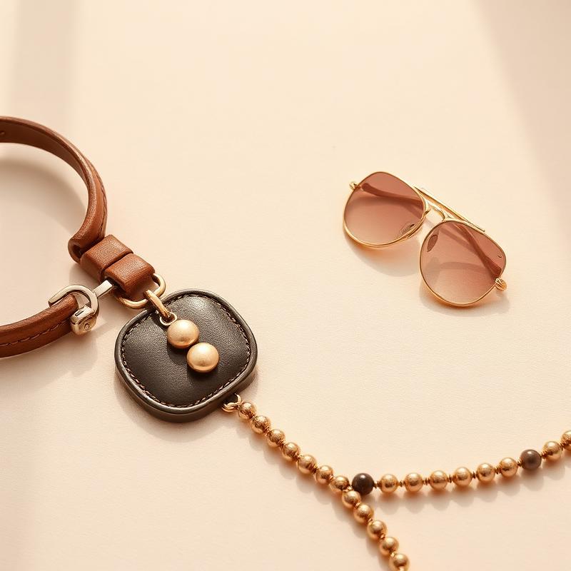 Minimalist luxury accessories on a cream surface